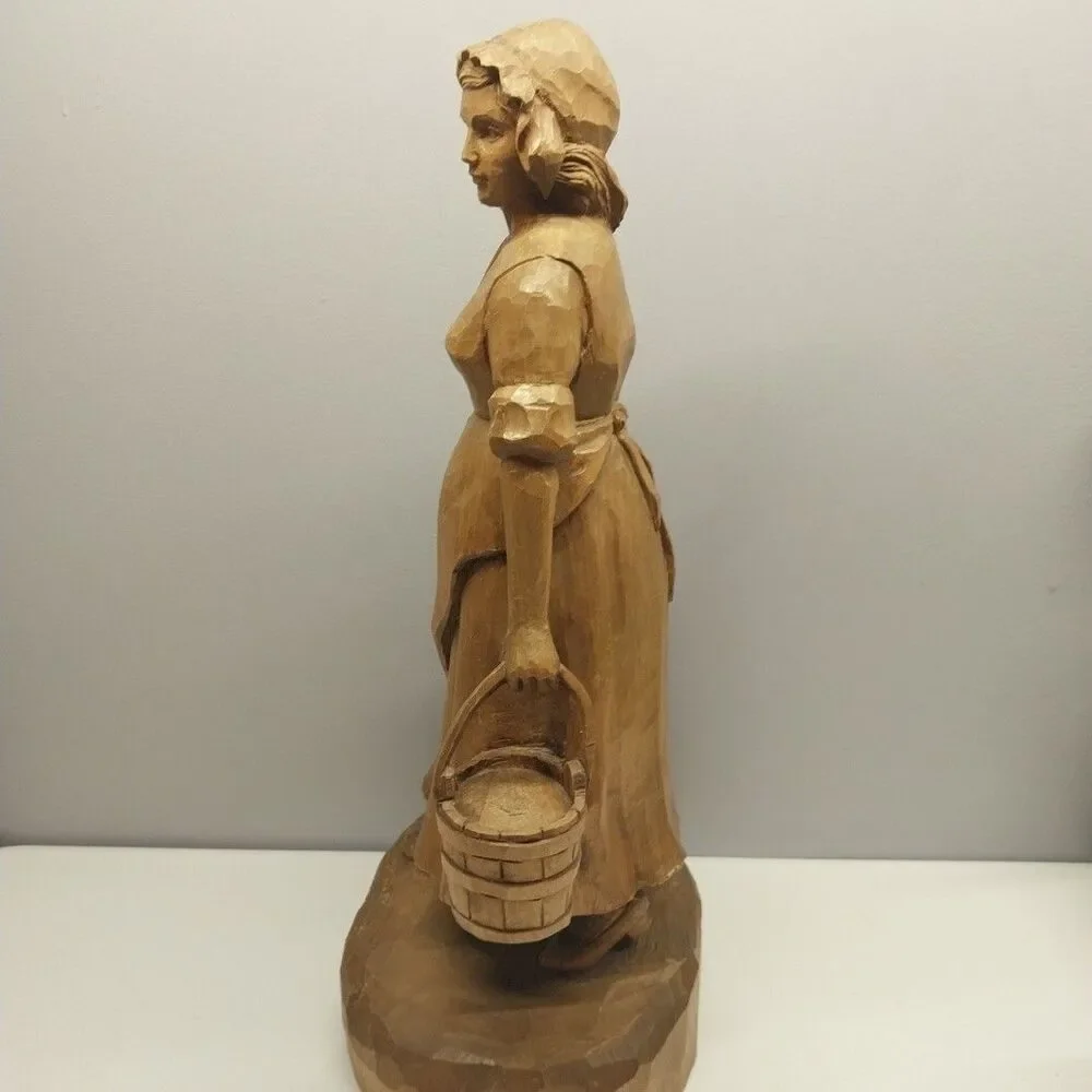 Hand Carved Farm Woman Peasant Folk Art Sculpture 19
